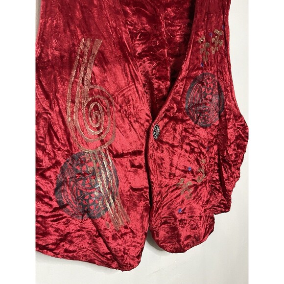 Blue Fish Women's Vintage Crushed Red Velvet Vest Top Handpainted - Picture 2 of 7
